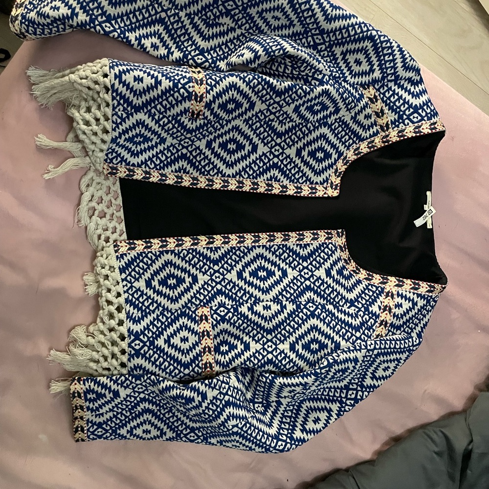 Aztec print fringe jacket
